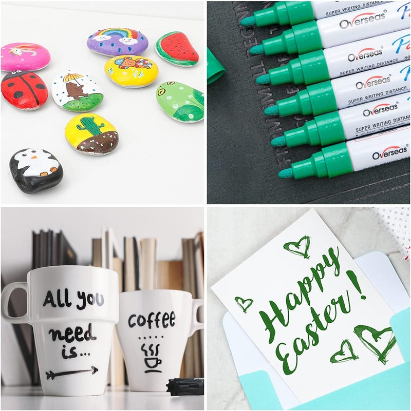 Lesun Green Paint Pens - 12 Pack Waterproof Oil-Based Paint Pen Set, Quick Dry and Permanent, Markers for Rock, Stone, Ceramic, Wood, Fabric, Plastic, Canvas, Glass, Mugs, Tires - Image 3